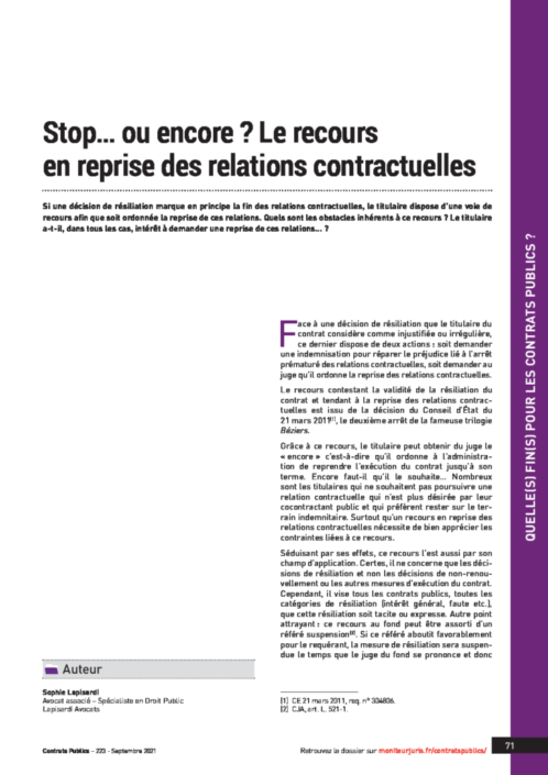 Stop Ou Encore Le Recours En Reprise Des Relations Contractuelles 
